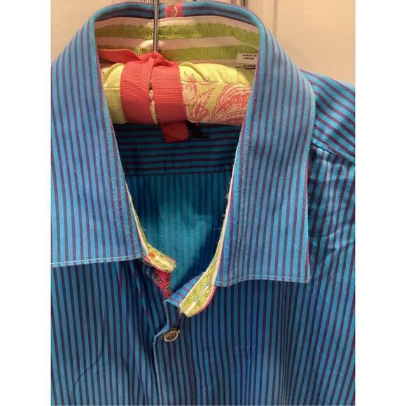 Robert Graham Mens Striped Button Down Shirt Sz 2X Long Sleeve Blue Colorful - Picture 2 of 9